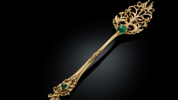 Exquisita cuchara de oro de 18 quilates con piedras verdes