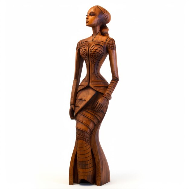 Exquisita escultura de madera de una mujer en estilo Art Deco