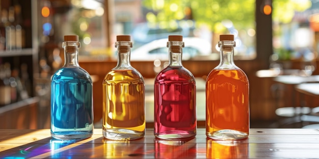 Exquisita exhibición de coloridas bebidas alcohólicas en un café o restaurante de moda