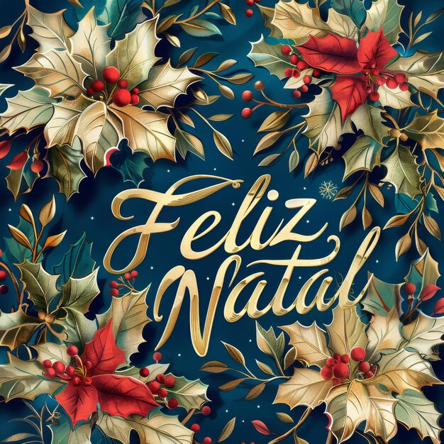 Foto exquisita tarjeta de navidad con feliz natal en oro