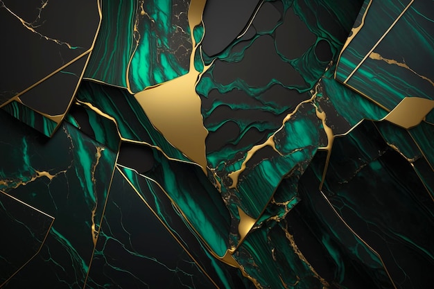 Exquisita textura de mármol en tonos verdes y dorados resplandecientes: perfecta para proyectos arquitectónicos y de diseño de interiores creados con tecnología de IA generativa