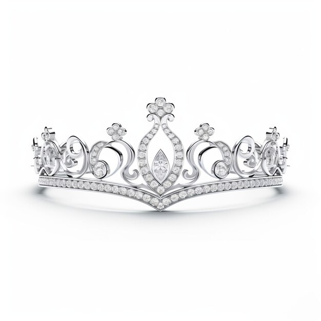 Foto exquisita tiara de boda con diamantes de corte redondo en oro blanco de 18 quilates
