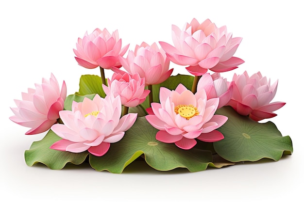 Exquisitas flores de loto rosadas sobre un fondo blanco