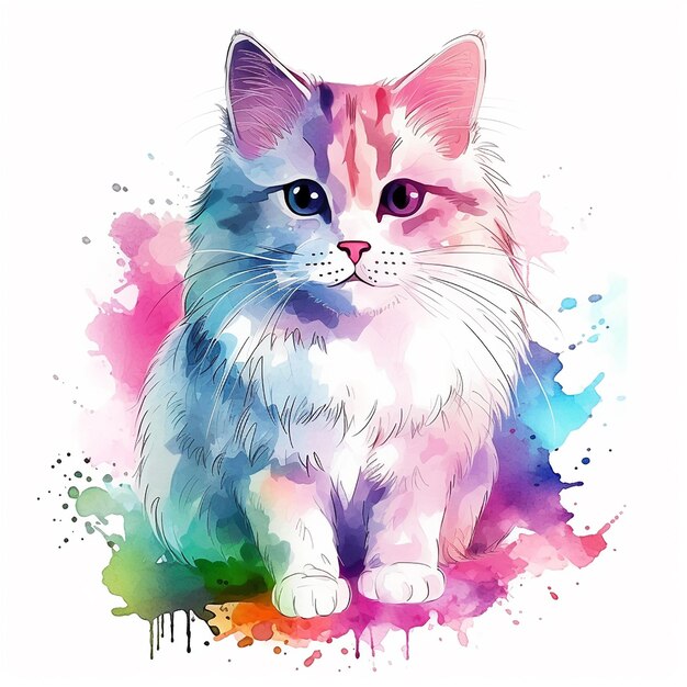 Exquisite weiße Hintergrund-Katzen-Aquarell-Illustration