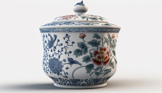 Exquisites chinesisches Porzellan auf weißem Hintergrund mit aufwendigen Details