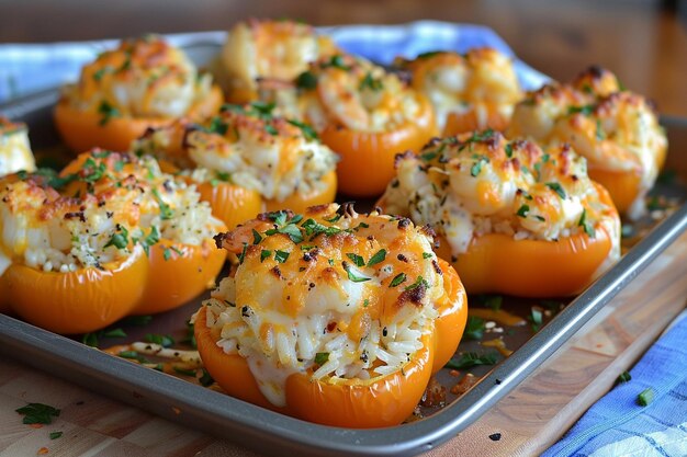 Exquisites Garnelen- und Krabbenbeine mit gefüllter Paprika Rezept mit Reis