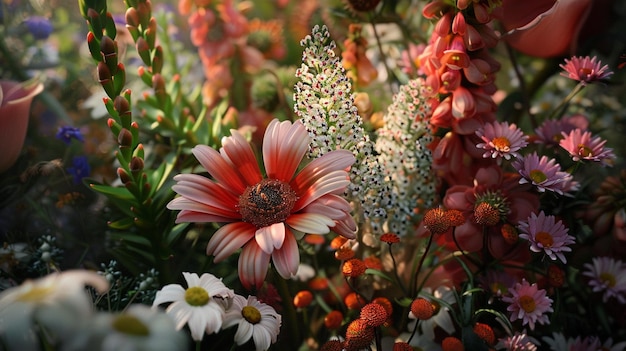 Exquisito arranjo floral em exuberante vegetação