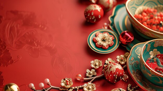 Exquisito close-up de uma tradicional mesa de Ano Novo Chinês