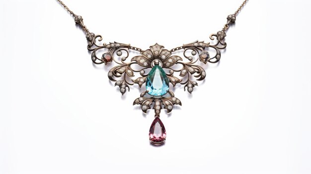 Exquisito collar de gemas en fondo blanco