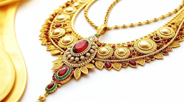 Exquisito collar de oro con piedras preciosas rojas
