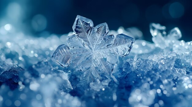 Foto exquisito copo de nieve en una superficie helada