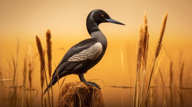 Foto exquisito loon negro de pé na grama alta imagem uhd impressionante