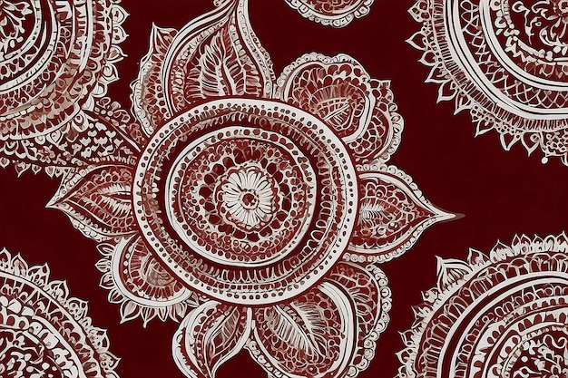 Exquisito ornamento de henna em fundo vermelho Beleza cultural