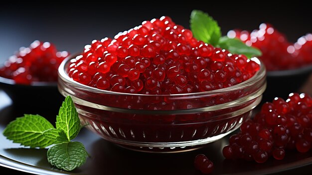 Foto exquisito plato de delicias con caviar rojo sobre fondo blanco