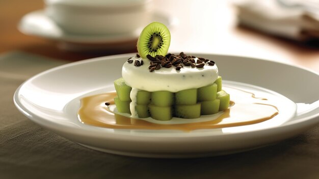 Exquisito postre de kiwi Delicia con infusión de kiwi