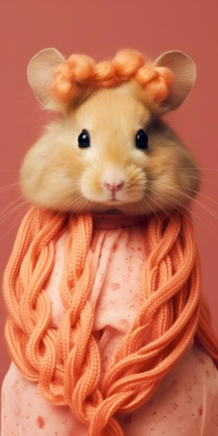 Foto exquisito retrato analógico de um hamster branco em tricô