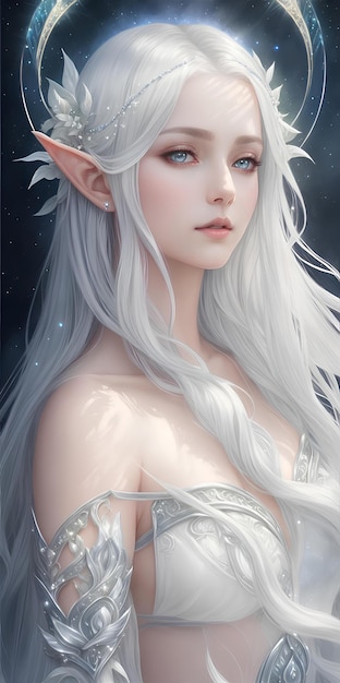 Exquisito retrato de uma mulher elfa com beleza deslumbrante e graça etérea.