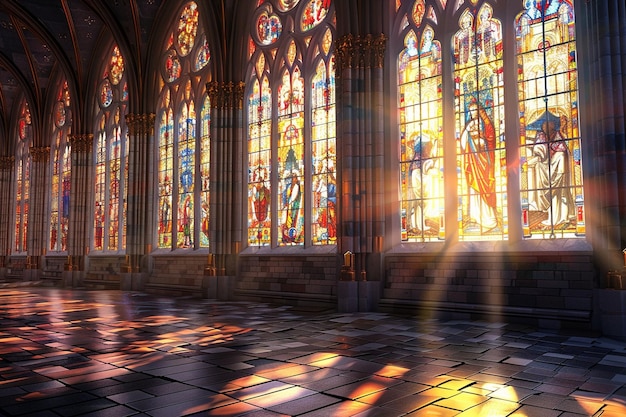Exquisitos vitrais em uma catedral histórica