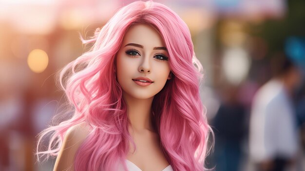 Extensão de cabelo rosa jovem