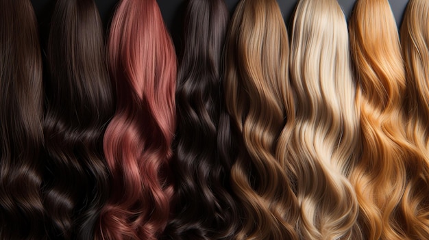 Extensiones de cabello de salón de belleza de IA generativa muestras de diferentes colores