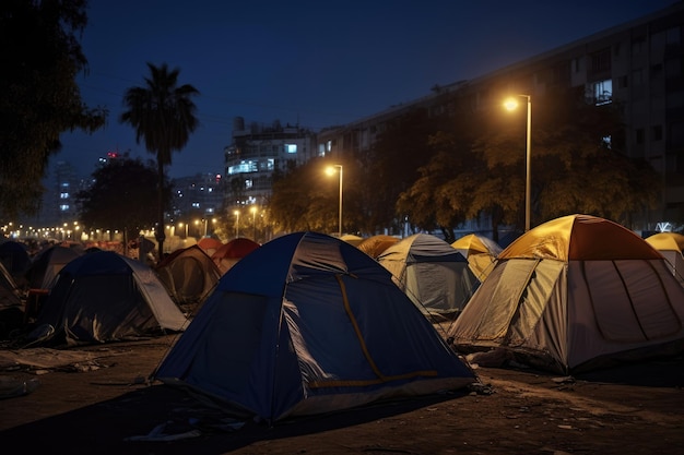 Exterior ativistas pessoas manifestação grupo de liberdade sem-abrigo cidade sinal de rua tenda protesto