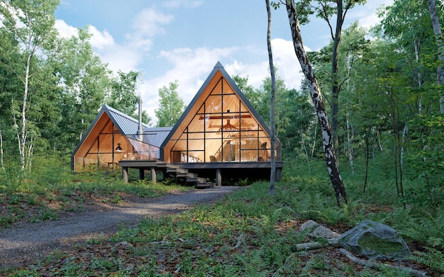 Exterior de la casa familiar en el bosque