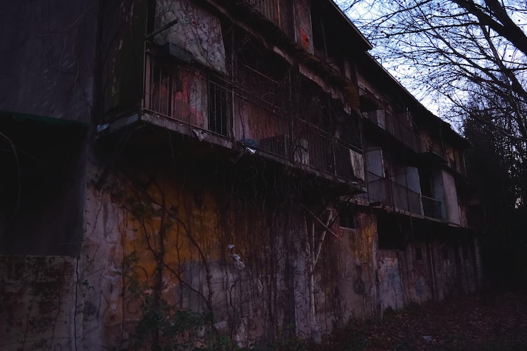 Foto exterior de edifício abandonado