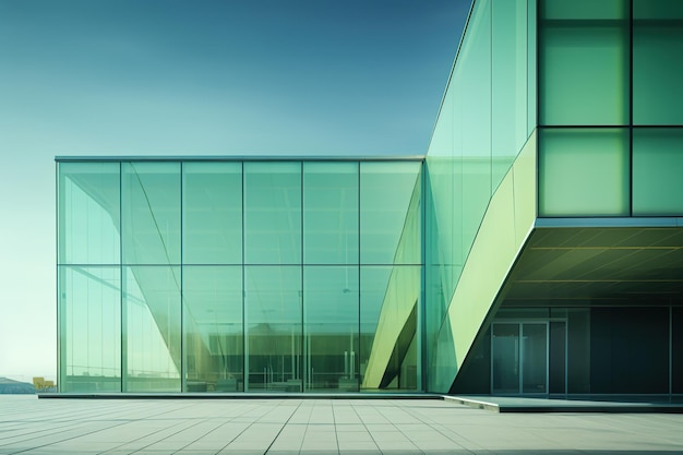 Exterior de edifício minimalista moderno de formato quadrado verde claro