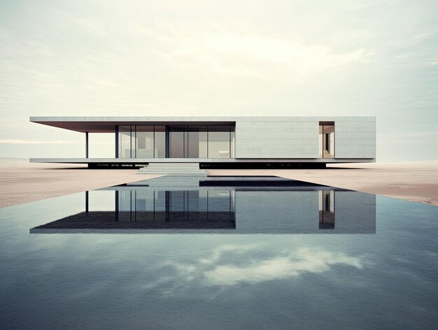 Foto exterior de uma casa moderna baseada em arquitetos desenhando painéis brancos e vidro
