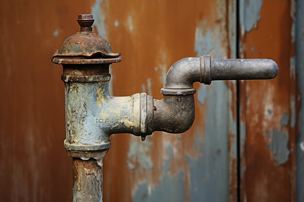 El exterior del grifo de agua envejecido gotea continuamente gotas de agua.