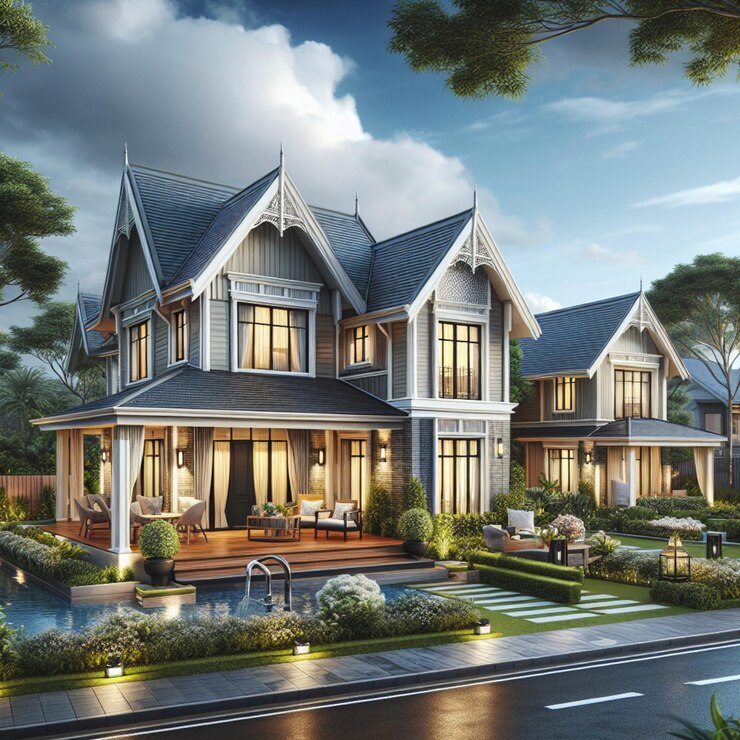 Exterior de una hermosa casa de lujo de nueva construcción