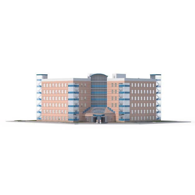 El exterior del hospital PNG está aislado en un fondo blanco Edificio del hospital aislado en 3D