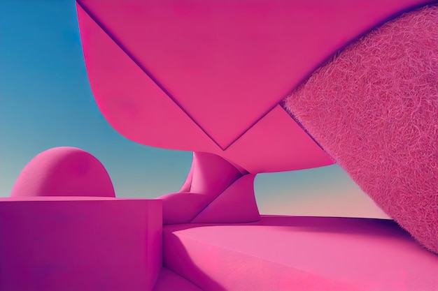 Exterior rosa abstrato em uma renderização 3D de estilo minimalista