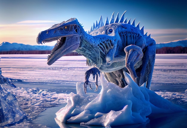 Extinción del período glacial de los dinosaurios reptiles encarnados en el hielo