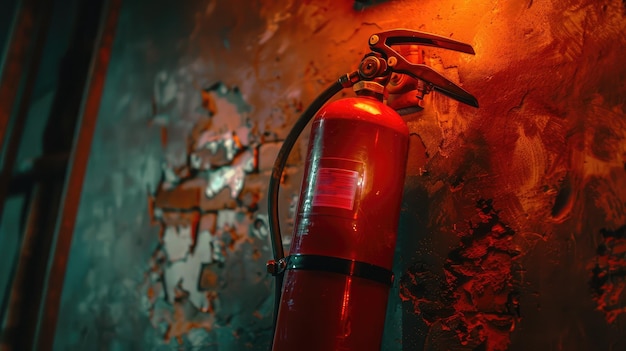 Extintor de incêndio vermelho isolado dentro de casa na parede proteção contra incêndio pessoal modelo ou fonte de extintor de incéndio doméstico