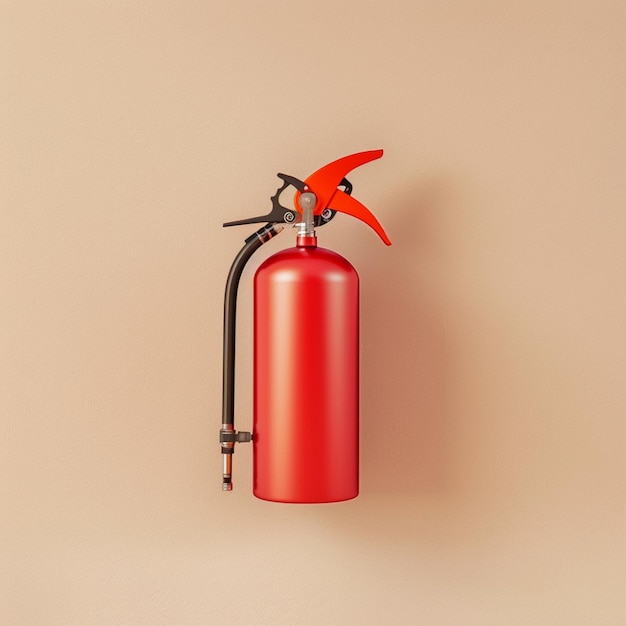 un extintor de fuego rojo está colgado en una pared
