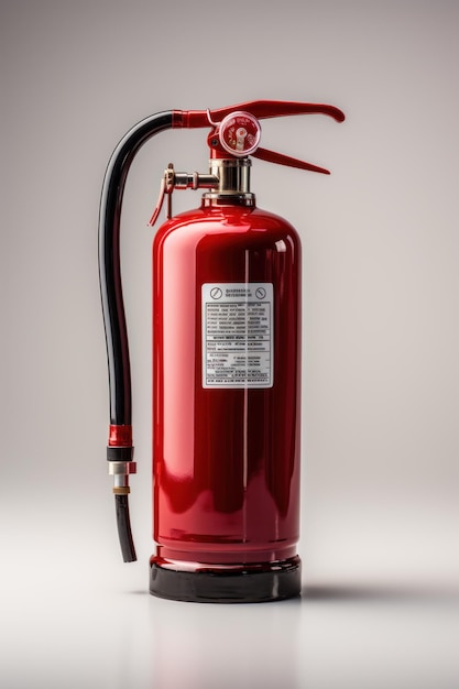 Foto un extintor de fuego rojo sobre un fondo blanco