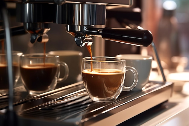 Extração de café expresso de uma máquina de café profissional gerada por IA