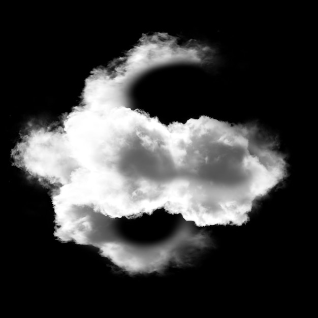 Foto extraña nube blanca aislada sobre fondo negro
