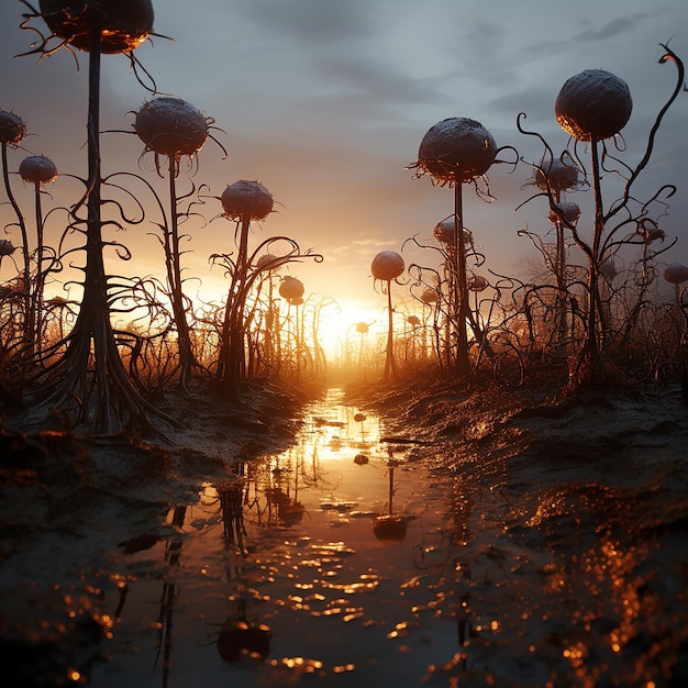 Foto extrañas plantas umbelíferas esqueléticas en luz emergente