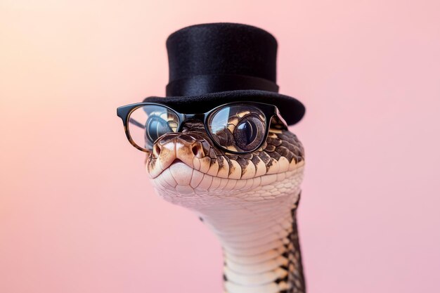 El extraño sombrero de serpiente y las gafas.