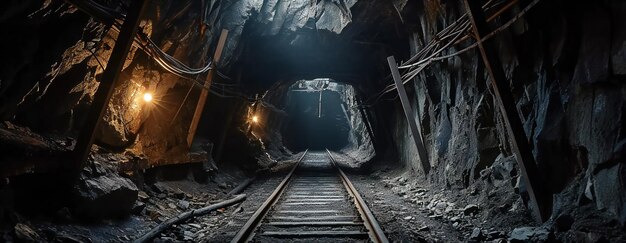 Un extraño túnel subterráneo con vías de tren abandonadas