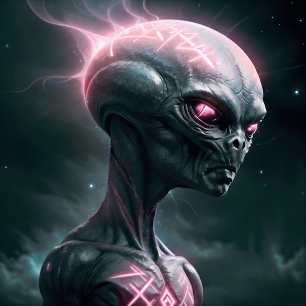 Un extraterrestre con una cabeza brillante