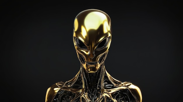 Extraterrestre dourado em frente a um fundo preto