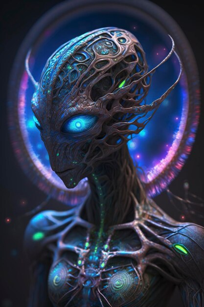 extraterrestre de fantasía sobre fondo oscuro, ai creativo