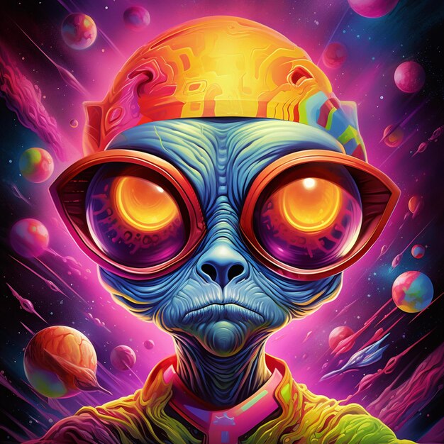 un extraterrestre con un fondo colorido