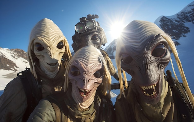 Extraterrestres capturando selfies durante a fuga da Terra com IA generativa