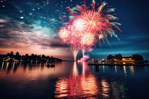 Extravagância à beira do lago, um espetáculo de fogos de artifício