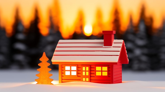 Extravagância Festiva Ilustração 3D da Casa e Árvore de Natal