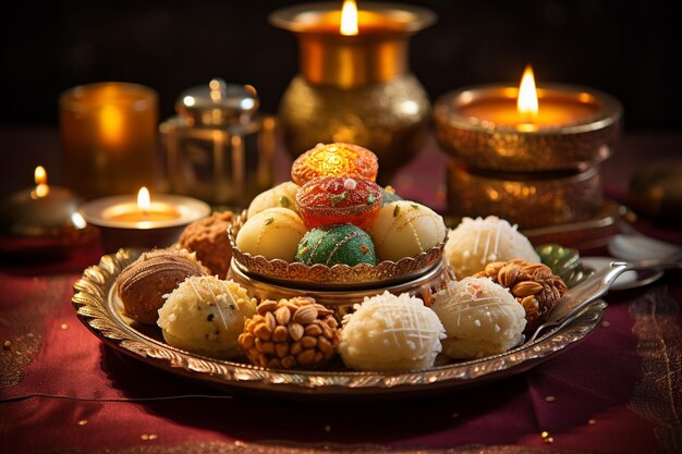 Foto extravagancia gastronómica de dulces de diwali elaborada con ia generativa